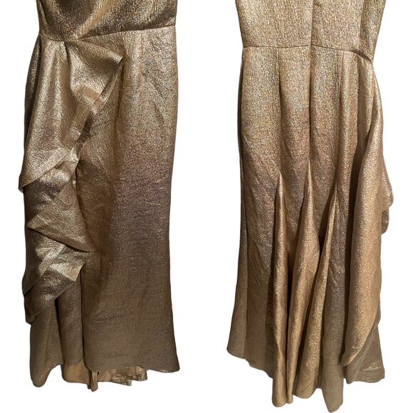 Mac Duggal One Shoulder Metallic Ruffled Evening Gown Oyster Size 4 NWT 66975 - Picture 4 of 9